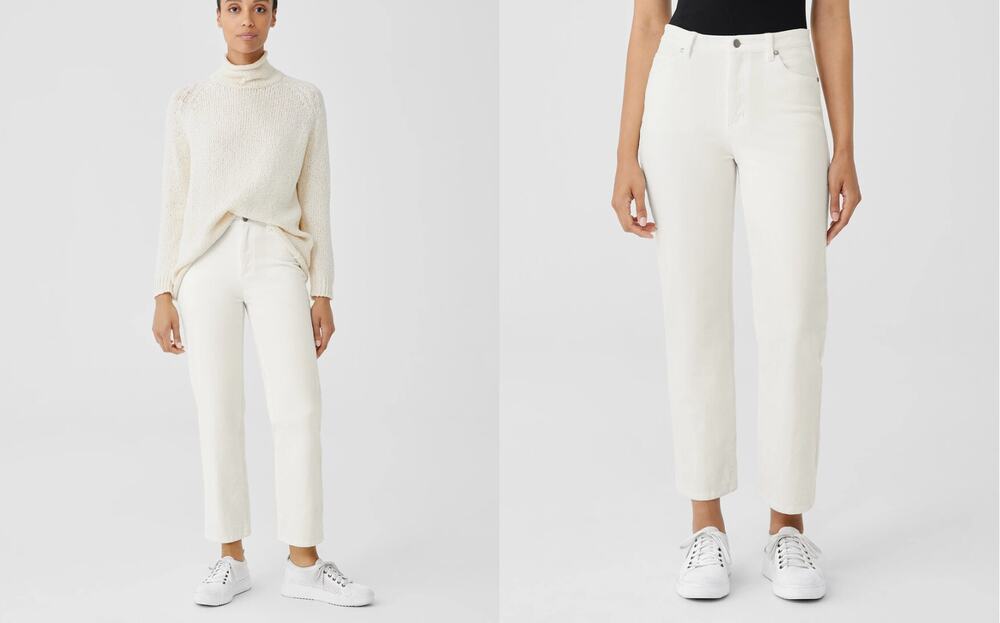 Eileen Fisher Small Wale Corduroy Straight Pants/Jeans Soft White Size 6